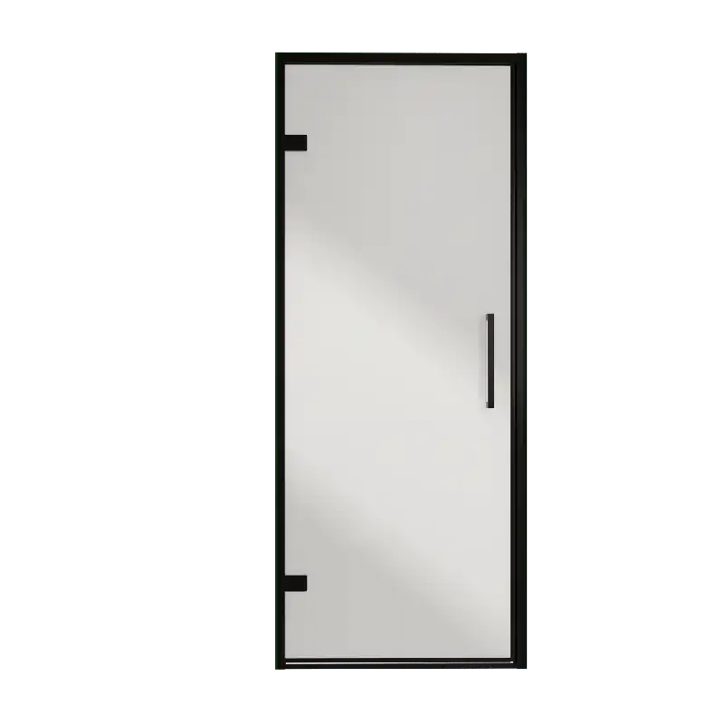 Balmani Senses Design porte pivotante à gauche 90 cm x 210 cm verre Miroir Reflex, Profil noir, coating inclus