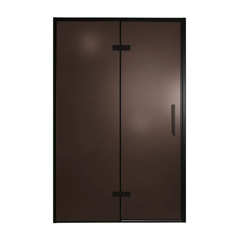 Balmani Senses Design porte pivotante à gauche 140 cm x 210 cm verre Bronze, Profil noir, coating inclus