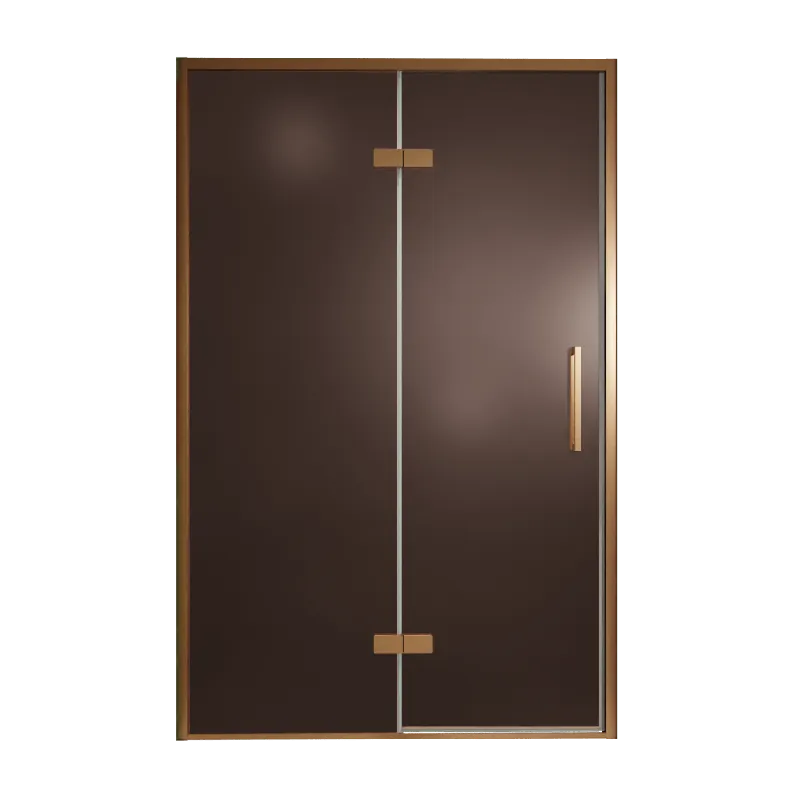 Balmani Senses Design porte pivotante à gauche 140 cm x 210 cm verre Bronze, Profil Brushed Rosegold, coating inclus