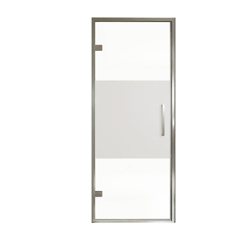 Balmani Senses Design porte pivotante à gauche 90 cm x 210 cm verre transparent avec bande matte, Profil chrome, coating inclus