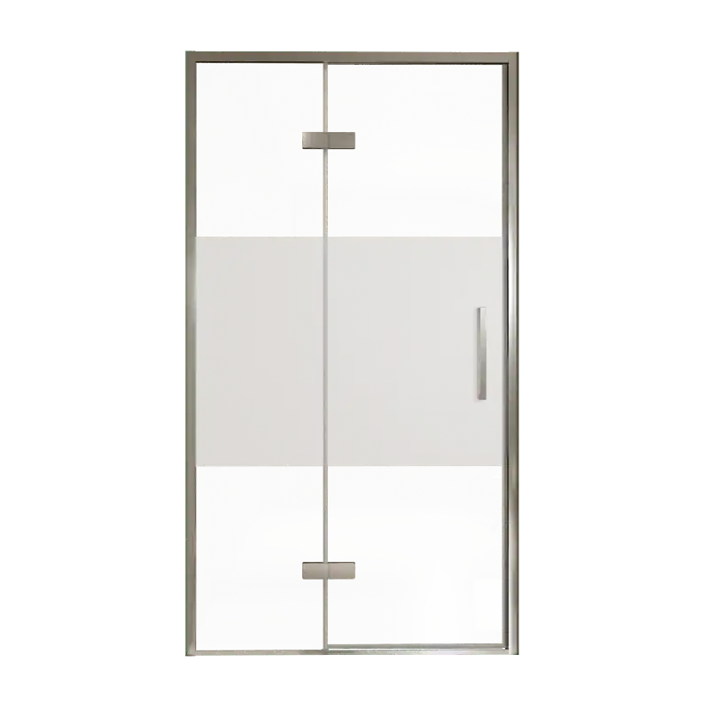 Balmani Senses Design porte pivotante à gauche 120 cm x 210 cm verre transparent avec bande matte, Profil chrome, coating inclus