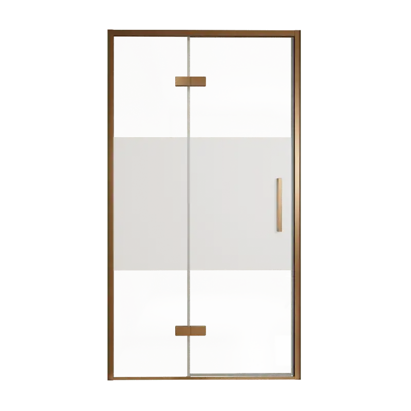 Balmani Senses Design porte pivotante à gauche 120 cm x 210 cm verre transparent avec bande matte, Profil Brushed Rosegold, coating inclus