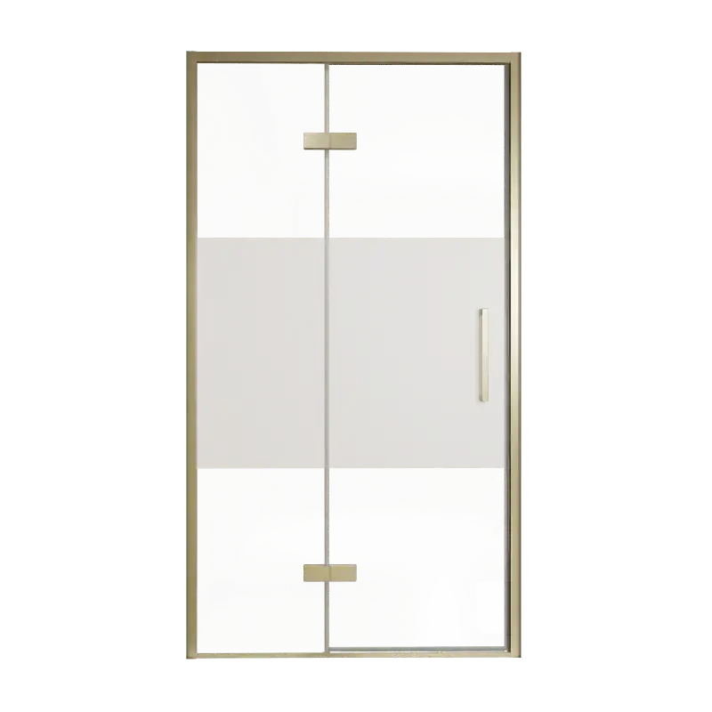 Balmani Senses Design porte pivotante à gauche 120 cm x 210 cm verre transparent avec bande matte, Profil Brushed Champagne Gold, coating inclus