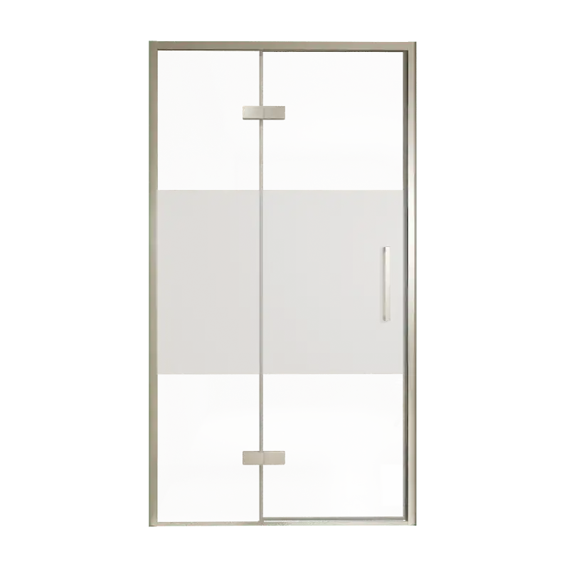 Balmani Senses Design porte pivotante à gauche 120 cm x 210 cm verre transparent avec bande matte, Profil Brushed CoolMetal, coating inclus