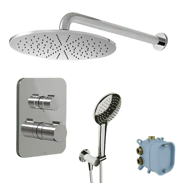 Blaufoss Smartbox Softline colonne de douche encastrée robinet thermostatique avec douche de tête ronde 30 cm Chrome Brillant