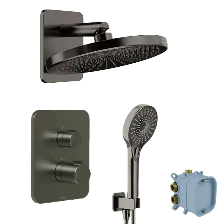Blaufoss Smartbox Softline robinet thermostatique Colonne de douche de pluie encastré avec douche de tête Ø25cm brushed gunmetal