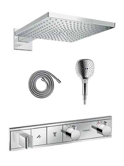 Hansgrohe Rainselect colonne de douche encastrée robinet thermostatique avec douche de tête carrée 30 cm Chrome Brillant