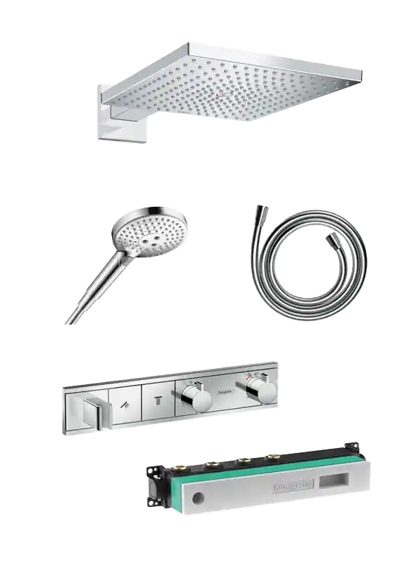 Hansgrohe Rainselect colonne de douche encastrée robinet thermostatique avec douche de tête carrée 30 cm Chrome Brillant