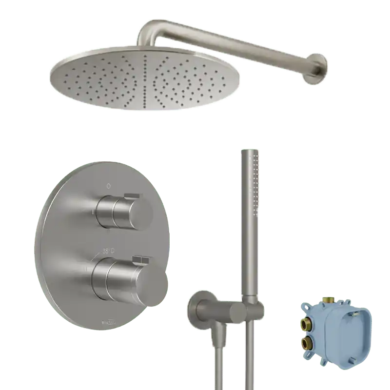 Blaufoss Smartbox Round colonne de douche de pluie encastré robinet thermostatique brushed CoolMetal
