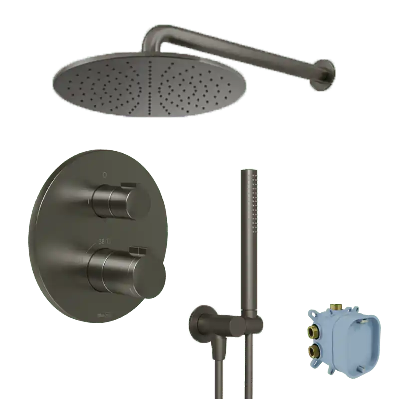 Blaufoss Smartbox Round colonne de douche de pluie encastré robinet thermostatique Brushed GunMetal