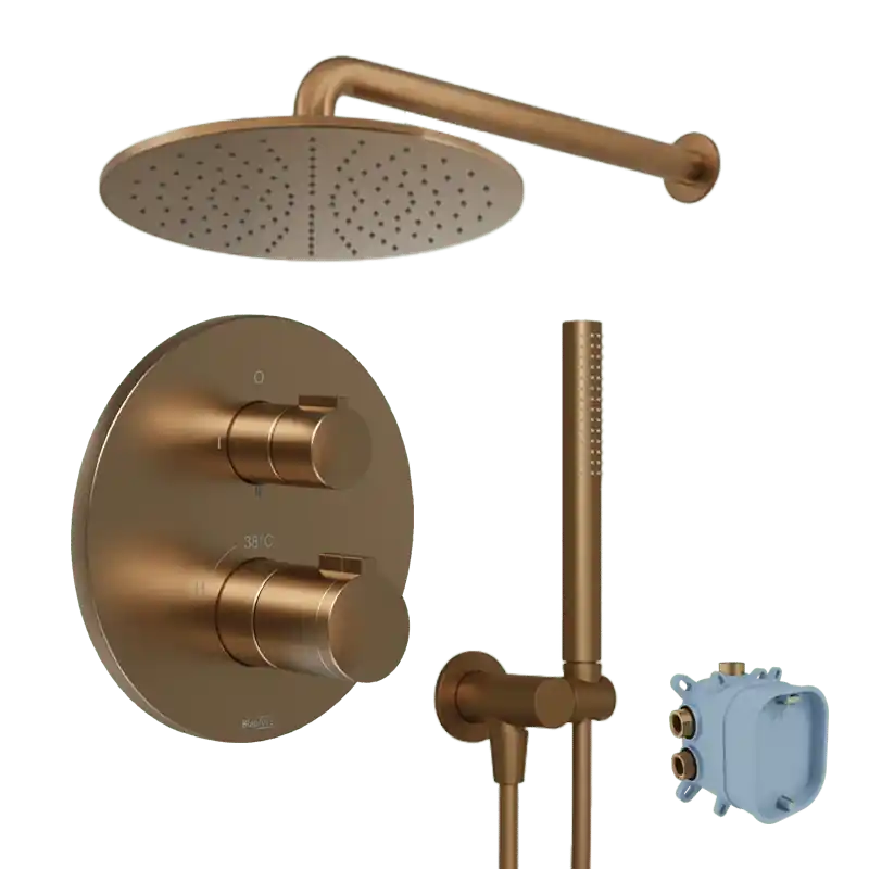 Blaufoss Smartbox Round colonne de douche de pluie encastré robinet thermostatique Brushed Rosegold
