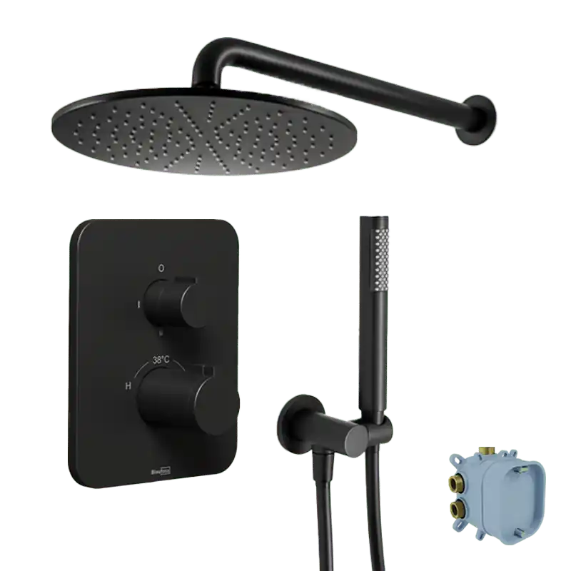 Blaufoss Smartbox Softline colonne de douche encastrée robinet thermostatique avec douche de tête ronde 30 cm Noir Mat