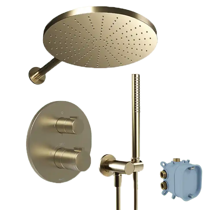 Blaufoss Smartbox Round robinet thermostatique Colonne de douche de pluie encastré avec douche de tête 30 cm Brushed Champagne Gold