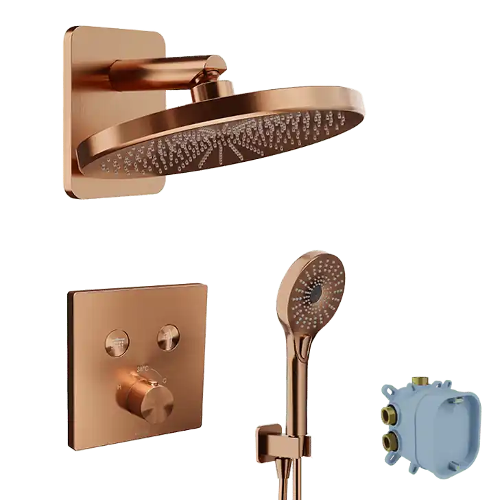 Blaufoss Smartbox Switch-line robinet thermostatique Colonne de douche de pluie encastré avec douche de tête 25cm Brushed Rosegold