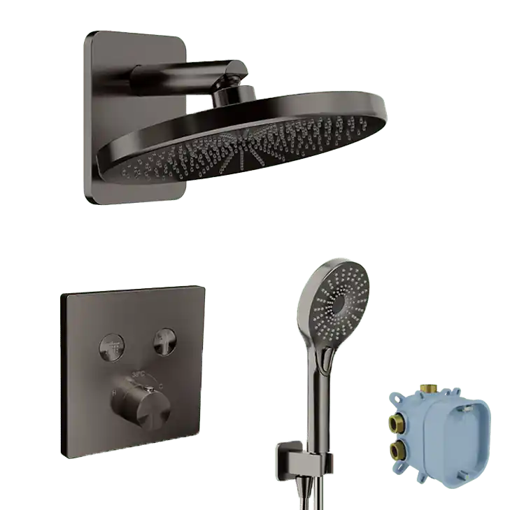 Blaufoss Smartbox Switch-line robinet thermostatique Colonne de douche de pluie encastré avec douche de tête 25cm Brushed GunMetal
