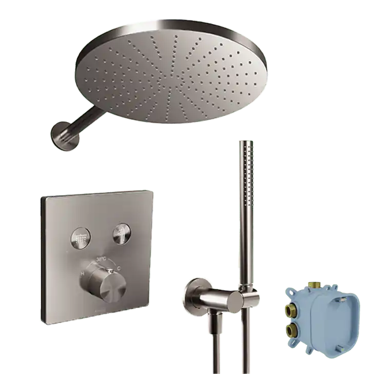 Blaufoss Smartbox Switch-line robinet thermostatique Colonne de douche de pluie encastré avec douche de tête 30 cm brushed CoolMetal