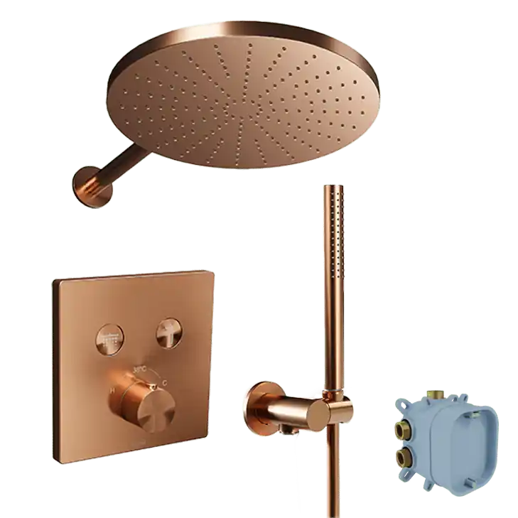 Blaufoss Smartbox Switch-line robinet thermostatique Colonne de douche de pluie encastré avec douche de tête 30 cm Brushed Rosegold