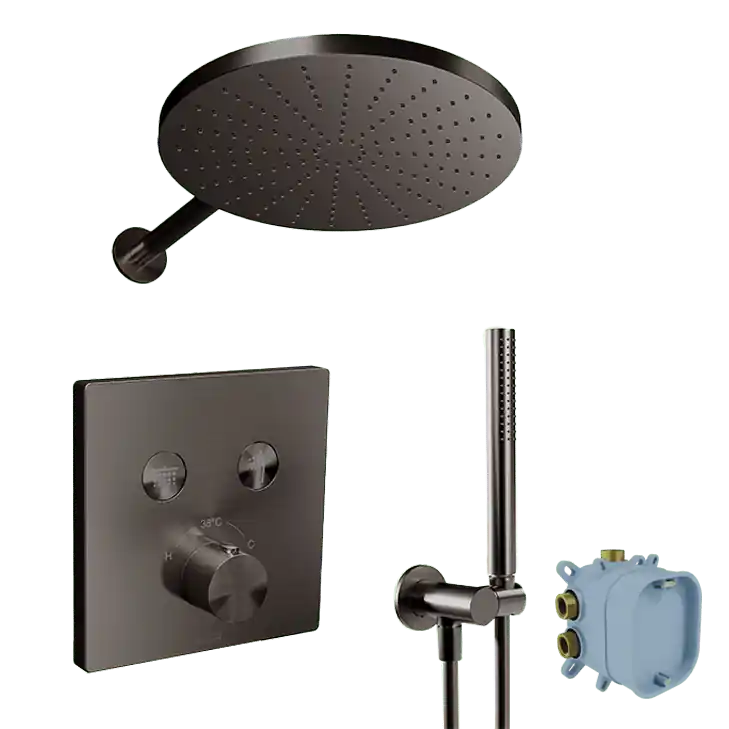 Blaufoss Smartbox Switch-line robinet thermostatique Colonne de douche de pluie encastré avec douche de tête 30 cm Brushed GunMetal