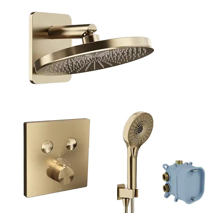Blaufoss Smartbox Switch-line robinet thermostatique Colonne de douche de pluie encastré avec douche de tête 25cm Brushed Champagne Gold