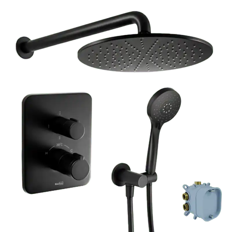 Blaufoss Smartbox Softline colonne de douche de pluie encastré robinet thermostatique Noir Mat