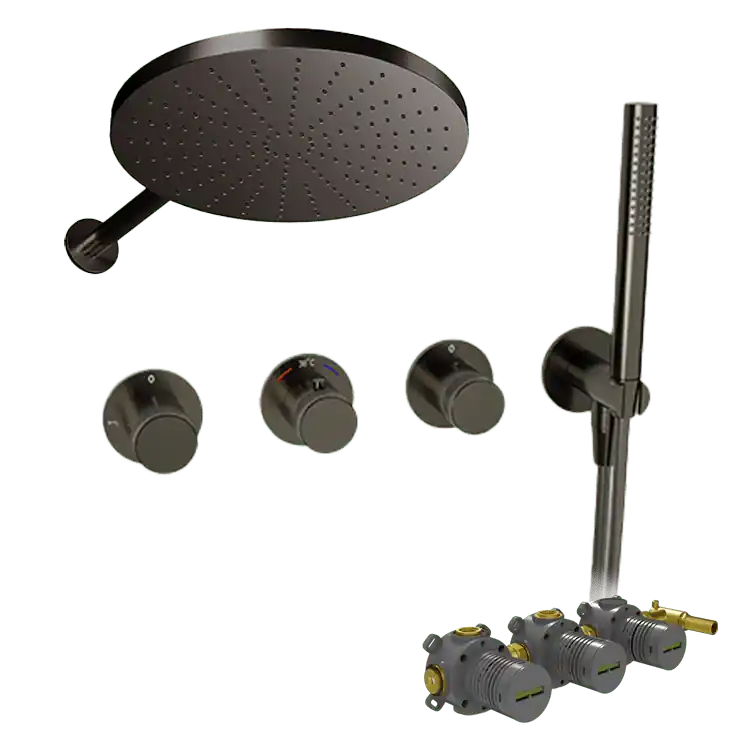 Blaufoss Pavilion robinet thermostatique Colonne de douche de pluie encastré avec douche de tête Ø30cm brushed gunmetal