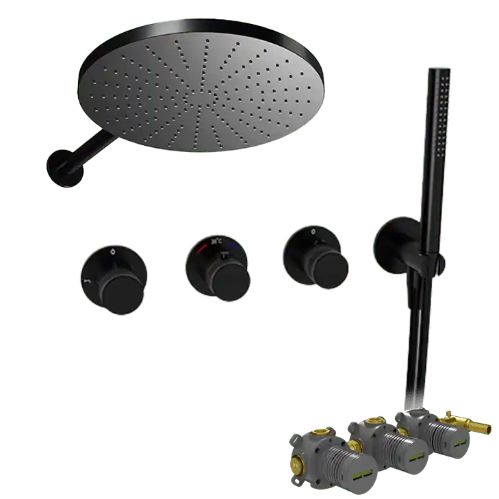 Blaufoss Pavilion robinet thermostatique Colonne de douche de pluie encastré avec douche de tête Ø30cm Noir Mat