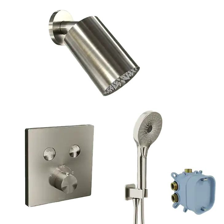 Blaufoss Switch-Line robinet thermostatique Colonne de douche de pluie encastré avec douche de tête 14 x 9 cm brushed coolmetal