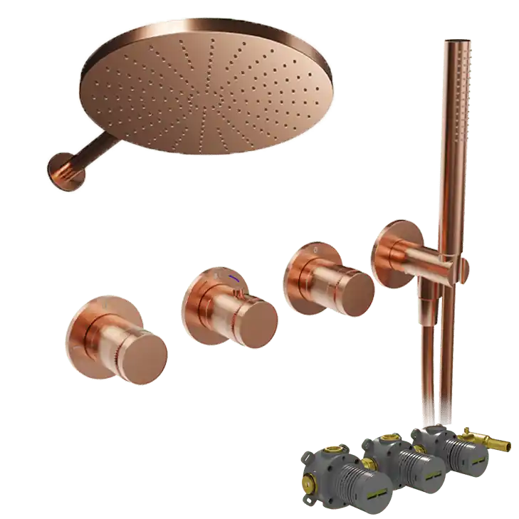 Blaufoss Pavilion robinet thermostatique Colonne de douche de pluie encastré avec douche de tête Ø30cm brushed rosegold