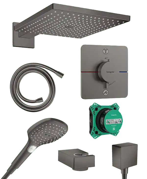 Hansgrohe Showerselect Comfort_Q robinet thermostatique Colonne de douche de pluie encastré avec douche de tête 30 x 30 cm brushed black chrome