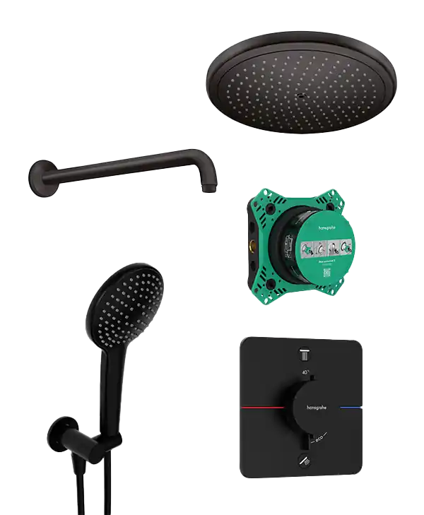 Hansgrohe Showerselect Comfort_Q robinet thermostatique Colonne de douche de pluie encastré avec douche de tête Ø28cm Noir Mat