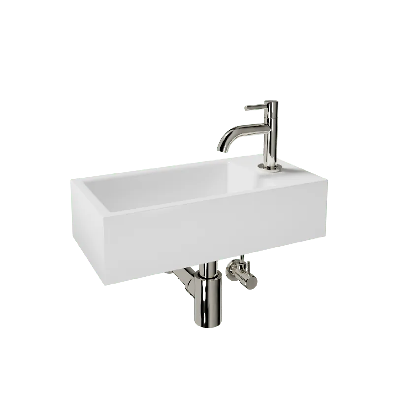 Luca Varess Cubic midi Lave-mains blanc brillant Porcelaine 40x20cm droite avec robinet chrome et fournitures
