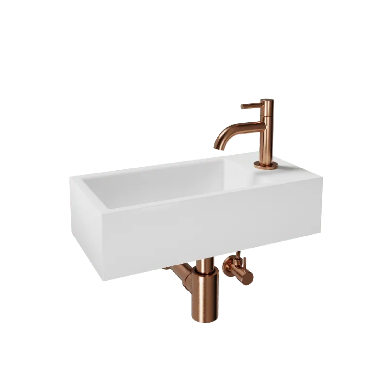 Luca Varess Cubic midi Lave-mains blanc brillant Porcelaine 40x20cm droite avec Rosegold et fournitures