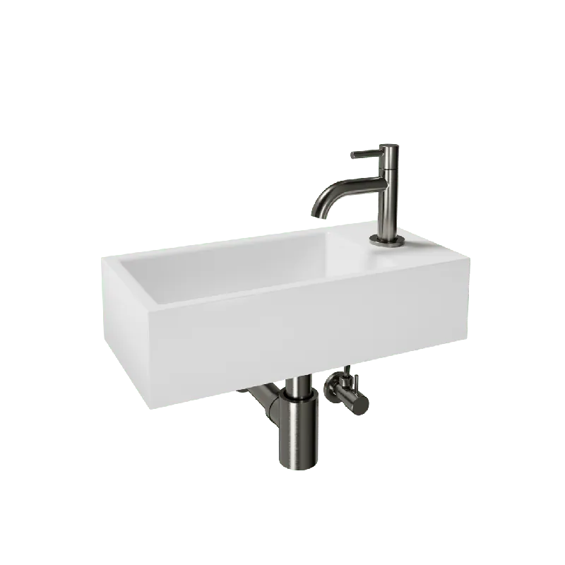 Luca Varess Cubic midi Lave-mains blanc brillant Porcelaine 40x20cm droite avec GunMetal et fournitures