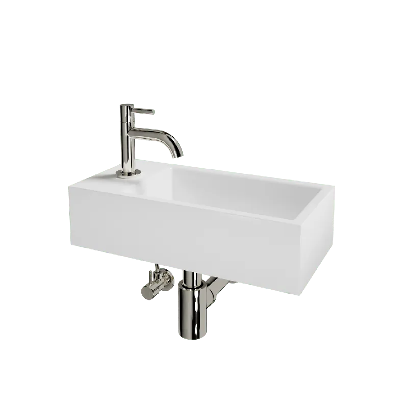 Luca Varess Cubic midi Lave-mains blanc brillant Porcelaine 40x20cm gauche avec robinet chrome et fournitures