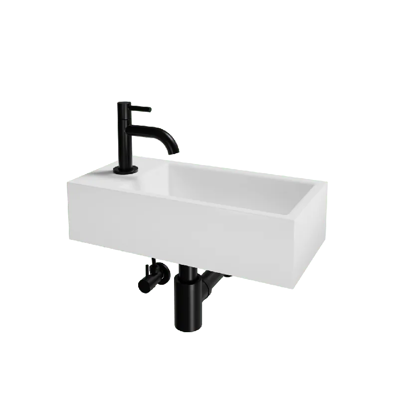 Luca Varess Cubic midi Lave-mains blanc brillant Porcelaine 40x20cm gauche avec robinet noir et fournitures