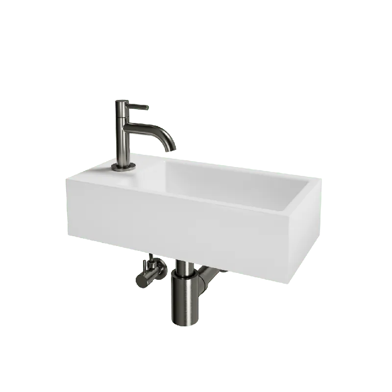 Luca Varess Cubic midi Lave-mains blanc brillant Porcelaine 40x20cm gauche avec GunMetal et fournitures