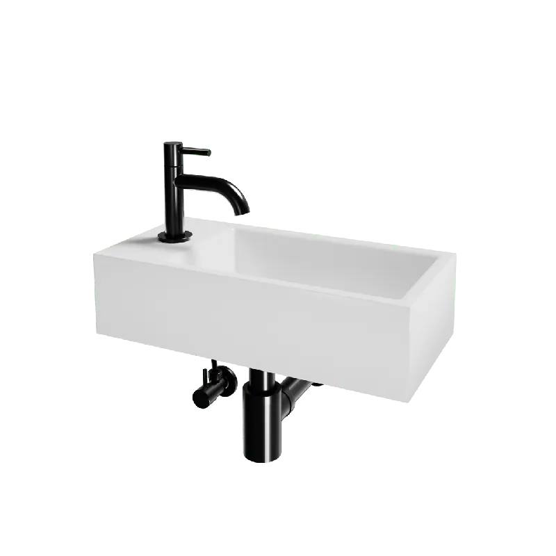 Luca Varess Cubic midi Lave-mains blanc brillant Porcelaine gauche 40,5 x 20 cm avec robinet noir et fournitures