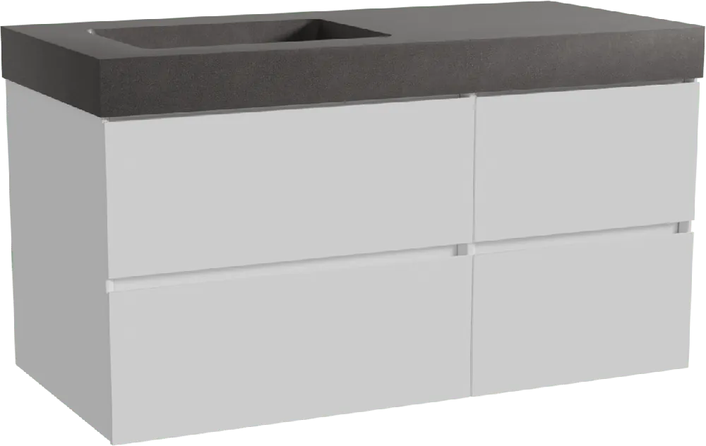 Storke Edge meuble salle de bains à poser 110 x 52 cm blanc brillant avec Scuro High plan vasque asymétrique à gauche en quartz noir mat