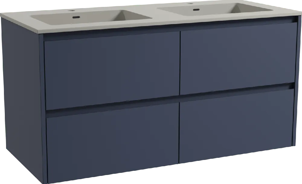 Storke Seda meuble salle de bains suspendu 120 x 52 cm bleu nuit avec Diva double vasque en top solid soie grise