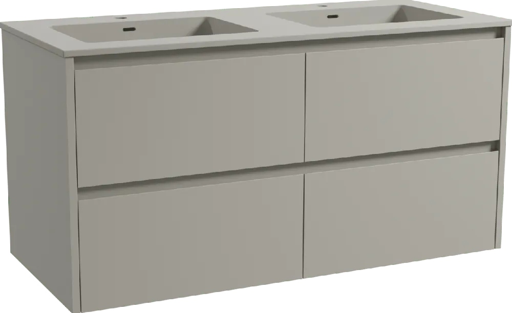 Storke Seda meuble salle de bains suspendu 120 x 52 cm soie grise avec Diva double vasque en top solid soie grise