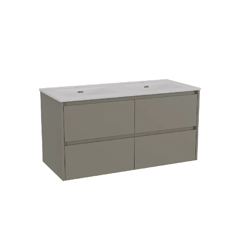 Storke Seda meuble salle de bains suspendu 120 x 52 cm soie grise avec Kera double vasque en céramique blanc mat