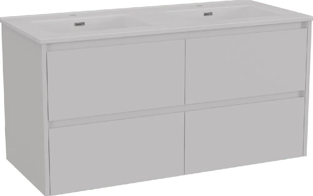 Storke Seda meuble salle de bains suspendu 120 x 52 cm blanc mat avec Kera double vasque en céramique blanc mat