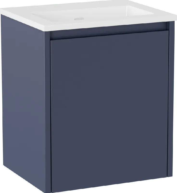 Storke Seda meuble salle de bains suspendu 45 x 35 cm bleu nuit avec Diva plan simple en marbre composite blanc brillant