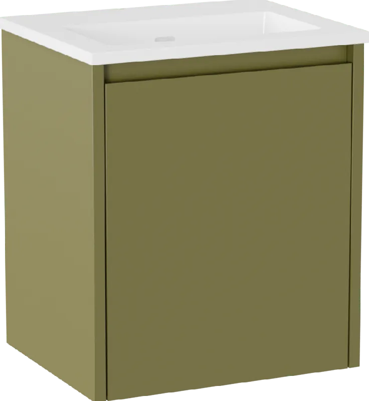 Storke Seda meuble salle de bains suspendu 45 x 35 cm vert olive avec Diva plan simple en marbre composite blanc brillant