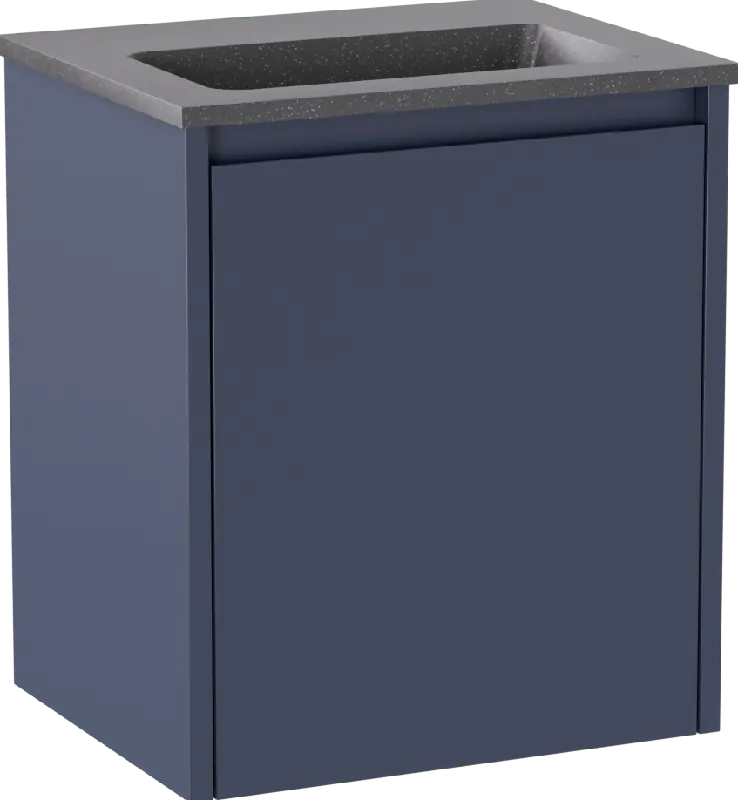 Storke Seda meuble salle de bains suspendu 45 x 35 cm bleu nuit avec Scuro plan simple en Quartz noir mat