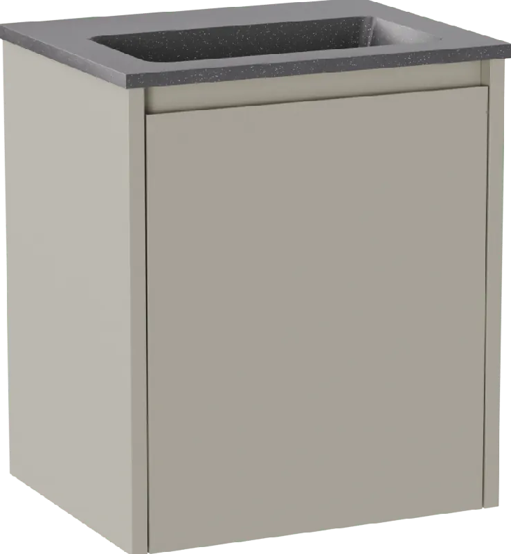 Storke Seda meuble salle de bains suspendu 45 x 35 cm soie grise avec Scuro plan simple en Quartz noir mat