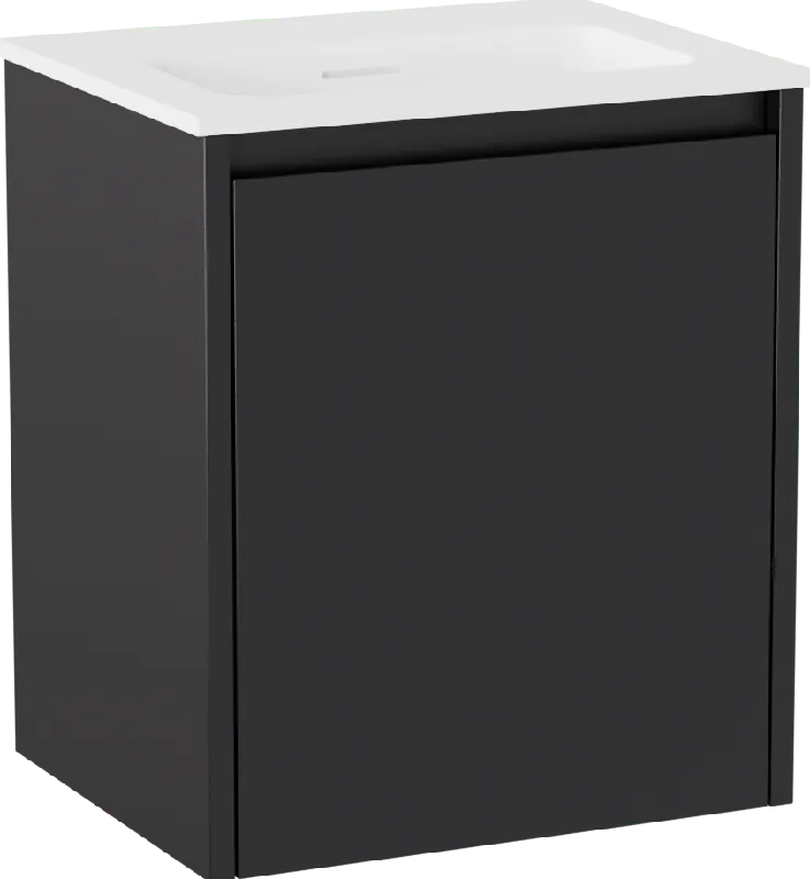 Storke Seda meuble salle de bains suspendu 45 x 35 cm noir mat avec Mata plan simple en Solid Surface blanc mat