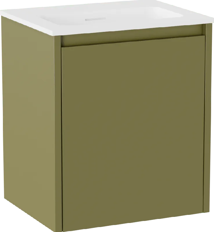 Storke Seda meuble salle de bains suspendu 45 x 35 cm vert olive avec Mata plan simple en Solid Surface blanc mat