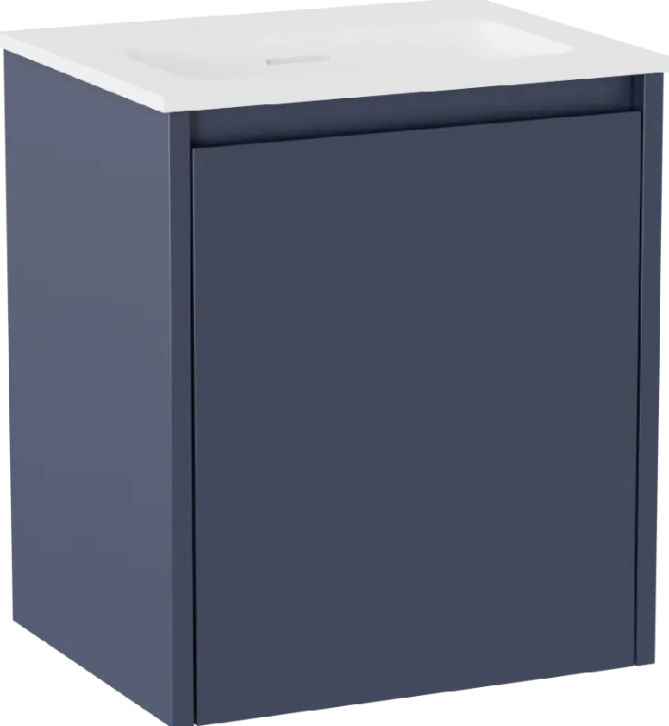 Storke Seda meuble salle de bains suspendu 45 x 35 cm bleu nuit avec Mata plan simple en Solid Surface blanc mat