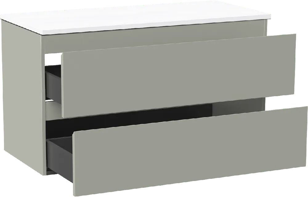 Linie Lado meuble salle de bains suspendu 100 x 46 cm greige avec Lado tablette simple ou double en marbre composite blanc mat